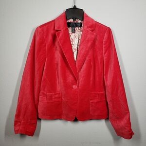 Apostrophe Red Velvet Fully Lined One Button Front Blazer Size 6